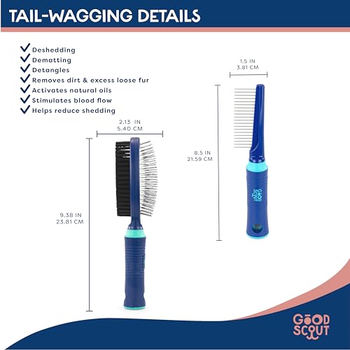 Good Scout 2-Piece Deshedding Tool Set with Comb & Soft Bristle Brush, Best Deshedding Tool for Dogs & Cats, Gentle, Safe & Effective Grooming Tool for Short or Long Haired Animals - style: Comb & Bristle Brush