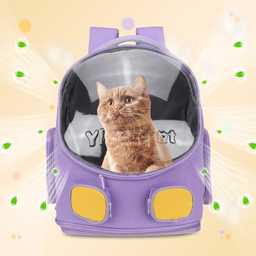Pet Backpack Carrier, Portable and Ventilated, Oxford Cloth, Dog Cat Travel Bag with Transparent Cover 13.78", (Purple, 1 Pcs), Intended for Hiking/Camping/Traveling - color: Purple