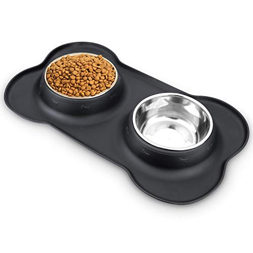 AsFrost Dog Food Bowls Stainless Steel & Water Dish with No-Spill and Non-Skid, Feeder Bowls with Dog Food Dish for Small Medium Large Size,Dogs,Cats,Puppy Pets, Black, 12oz - color: Black, size: 1½ Cup/12 oz each