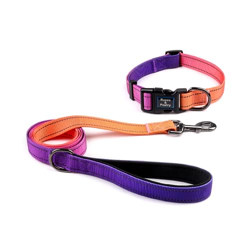 Roses&Poetry Reflective Small Dog Collar and Leash Set, Puppy Personalized Boy and Girl Collar with Leash, Adjustable Nylon Durable Pet Matching Collars Leashes for Small Puppies（Mistyrose-S - color: Mistyrose, size: S