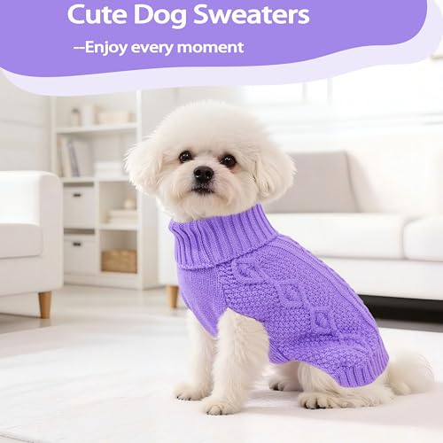 Dog Sweaters Small Dog Clothes Winter Turtleneck Puppy Sweater Warm Pet Cat Sweater Doggy Pullover Outfit with Twisted Design XS~XL (Purple, Large) - color: PURPLE, size: Large