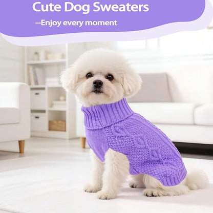 Dog Sweaters Small Dog Clothes Winter Turtleneck Puppy Sweater Warm Pet Cat Sweater Doggy Pullover Outfit with Twisted Design XS~XL (Purple, Large) - color: PURPLE, size: Large