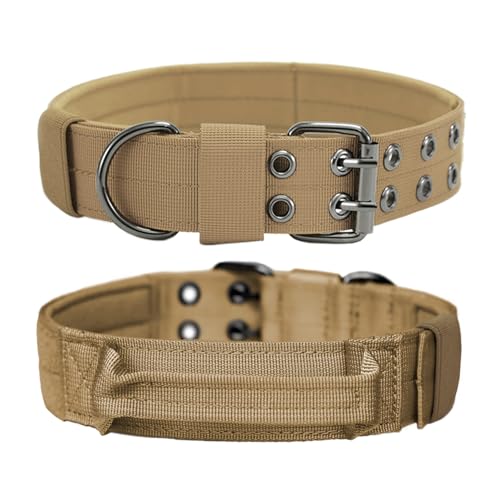 Tactical Dog Collar with Handle, Military Adjustable Heavy Duty Metal Buckle Dog Collars Soft Nylon Training Collar for Medium Large Dogs (Brown, Large) - color: Brown-HD, size: L