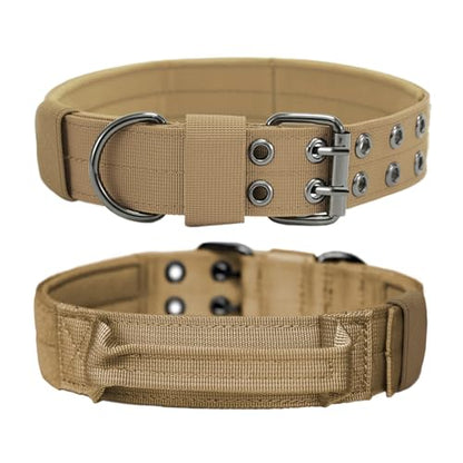 Tactical Dog Collar with Handle, Military Adjustable Heavy Duty Metal Buckle Dog Collars Soft Nylon Training Collar for Medium Large Dogs (Brown, X-Large) - color: Brown-HD, size: XL