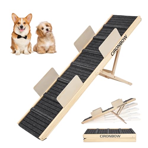 Upgraded Dog Ramp for Bed, Couch, Car, 63" Long Foldable Pet Ramp, Non-Slip Pad & Safety Baffle-6 Adjustable Height 12" to 30", Portable Stable Pet Steps for Small & Medium Old Dogs & Cats ﻿