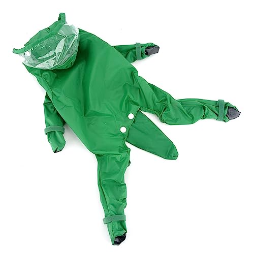 PAIDEFUL Small Dog Full Body Coverage Raincoat Solid Four-Leg Onesie Rain Jacket Waterproof Hoodie Puppy Clothes Button Lightweight Cats Costume, Green, XXL - color: green, size: XXL: Chest: 23.6", Back: 17.7"