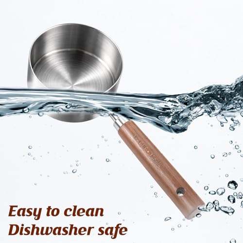 1/2 Cup Scoop, Dog Food Scoop,125ml Stainless Steel Measuring Scoops with Wooden Handle Dog Food Measuring Cup for Baking Cooking Wet and Dry Ingredients