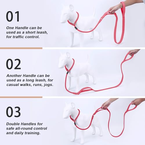 Slip Lead Dog Leash, Dog Training Leash with Double Handle, Soft Leather Slip Leash and Collar, Heavy Duty Nylon Dog Lead, No Pull Walking for Medium Large Small Dogs 6ft Hot Pink - color: Hot Pink, size: 6ft