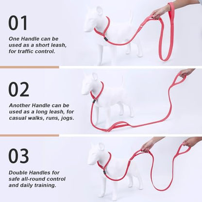 Slip Lead Dog Leash, Dog Training Leash with Double Handle, Soft Leather Slip Leash and Collar, Heavy Duty Nylon Dog Lead, No Pull Walking for Medium Large Small Dogs 6ft Hot Pink - color: Hot Pink, size: 6ft