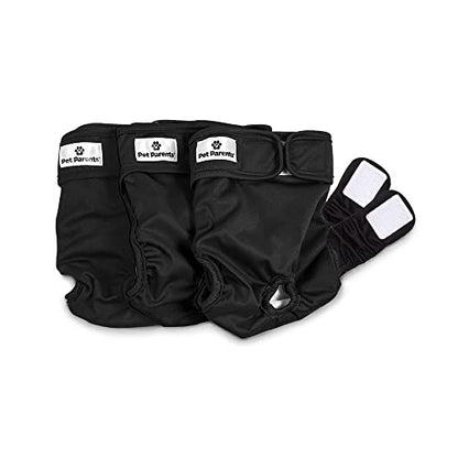 Pet Parents® Washable Dog Diapers (3pack) + Extendrs® of Durable Doggie Diapers, Premium Dog Diapers Female & Male (Large, Black) - size: Large (19-27")
