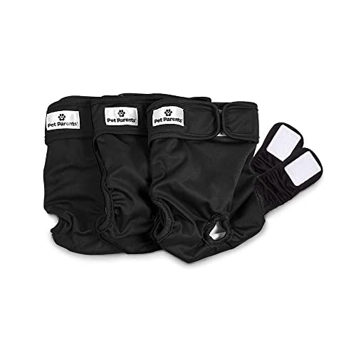 Pet Parents® Washable Dog Diapers (3pack) + Extendrs® of Durable Doggie Diapers, Premium Dog Diapers Female & Male (Large, Black) - size: Large (19-27")