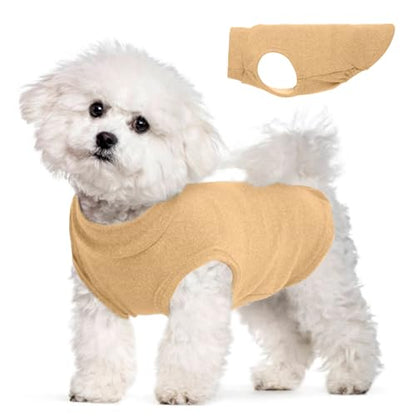Dog Fleece Vest - Khaki, S - Warm and Stretchable Sweatshirt | Sleeveless Lightweight Sweater, Pullover Design for Small Dogs, Chihuahua Clothes, Papillon, Pomeranian - color: Khaki, size: Small