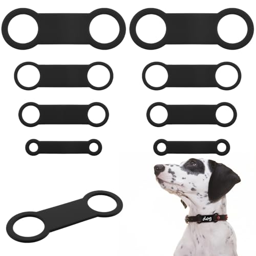 8pcs Rubber Dog Tag Holder, Rubber Dog Tag Band Replacement, Silicone Elastic Holder for Slide On Dogs Tags Personalized, Name ID, Silent Noiseless Pet ID Tags, S/M/L/XL