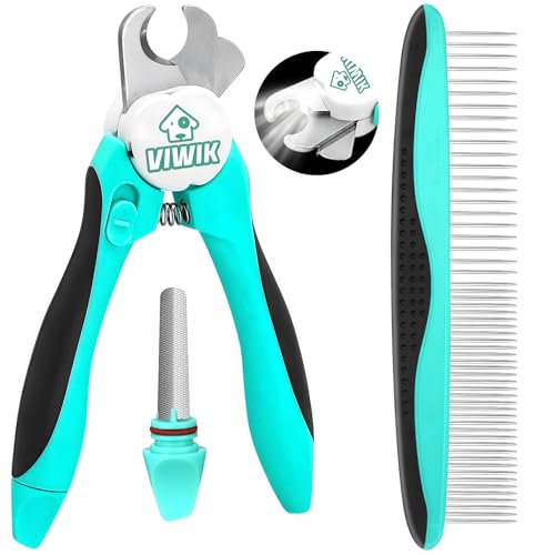 VIWIK 2 in 1 Dog Nail Trimmers with LED Light for Bloodline, Dog Comb, Dog Nail Clippers with Quick Sensor & Safety Guard to Avoid Overcutting, Cat Puppy Claw Clipper for Grooming with Nail File Blue - color: Black+Aqua