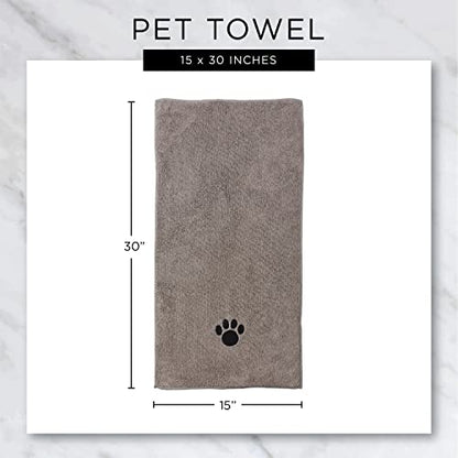 Bone Dry Pet Grooming, Embroidered Microfiber Towel Drying Collection, 15x30, Gray - color: Gray, size: 15x30"