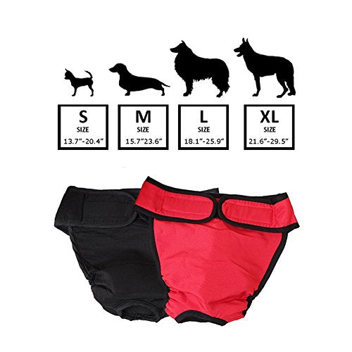 NACOCO 2 Pack Female Dog Diapers for Small Medium and Large Dogs, Adjustable and Leakproof Doggie Sanitary Panties, The Harassment of Pants and Safety Pants, Black&Red (L) - size: L