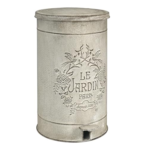 Retro Outdoor Trash Can with Lid 17L/4.5 Gallon Waste Container with Pedal Garbage Poop Bin Kitchen Waste Bins Touchless Bathroom Garbage Can Room Park Garden Decor - color: Gray White