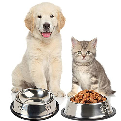 Hamiledyi Stainless Steel Dog Cat Bowl with Rubber Base 4 Pack Pet Feeder and Water Bowls Stackable Non-Slip Puppy Dishes for Small Medium Animals Kitten Rabbit - size: Large
