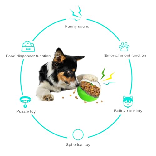 Dog Treat Ball, Dog Food Puzzle Slow Feeder Interactive Squeaky Mental Stimulation Toys, Dog& Cat Treat Dispenser Puzzle Toys Active Rolling Balls for Medium/Large Dog Breeds - color: Green