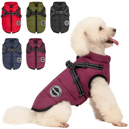 Dog Winter Coat, Warm Dog Jacket Reflective Adjustable Fleece Vest with Harness Built in, Windproof Pet Snow Jacket Snowsuit with Zipper for Small Medium Dogs, Purple XS - color: Purple, size: X-Small