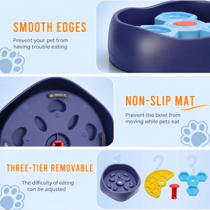 Slow Feeder Dog Bowls with Removable Puzzle Inserts, 3-Layer Interactive Dog Puzzle Feeder, Non-Slip Base Slow Feeder & Lick Bowl for Medium & Large Breeds (Yellow) - color: Yellow