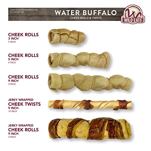 Wild Eats Water Buffalo Retriever Style Cheek Roll Dog Chews - 5 Pack (Long Lasting Chews, Treats, Bones for Aggressive Chewers & Large Dogs) Great Substitute Pig Ears Dogs