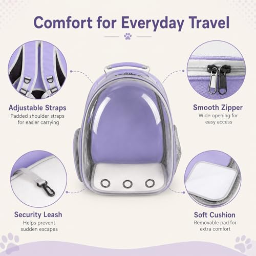 Expandable Cat Backpack Carrier, Breathable Clear Bubble Window Pet Carrier for Small Dogs and Cats up to 12 lbs, Airline Approved Travel Bag for Hiking and Outdoor Use (Back Expandable-Purple) - color: Purple