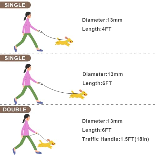 Rope Dog Leash with Two Handles, 6 Foot Heavy Duty Dog Leash with Aviation Aluminum Auto Locking Carabiner, Strong Nylon Pet Lead for Small, Medium, Large Dogs (Brown, 6FT-Two Handle) - color: Brown, size: 6 Foot Two Handle