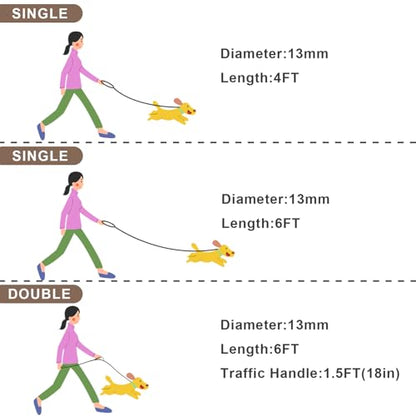 Rope Dog Leash with Two Handles, 6 Foot Heavy Duty Dog Leash with Aviation Aluminum Auto Locking Carabiner, Strong Nylon Pet Lead for Small, Medium, Large Dogs (Brown, 6FT-Two Handle) - color: Brown, size: 6 Foot Two Handle
