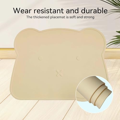 Silicone Waterproof Dog Cat Pet Feeding Mats,Anti Slip Pet Bowl Mats, BPA Free Silicone Pete Feeding Mat Bear Pattern 16In x 12In(Beige) - color: beige