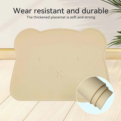 Silicone Waterproof Dog Cat Pet Feeding Mats,Anti Slip Pet Bowl Mats, BPA Free Silicone Pete Feeding Mat Bear Pattern 16In x 12In(Beige) - color: beige
