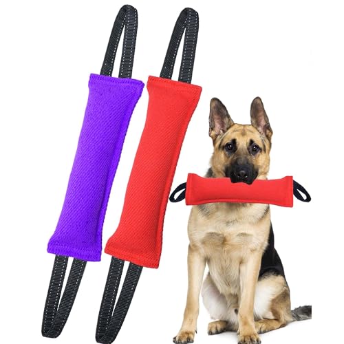 Clysoru Dog Tug Toy Double Pack Tough Jute Bite Pillow Training Equipment Puppy to Large Dogs Interactive - color: Purple red
