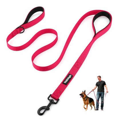 Heavy Duty Double Handle Dog Leash 6 ft Long for Total Control, Padded 2 Handle, Reflective Training Lead for Medium Large Dogs (Red, 6 FT) - color: Red