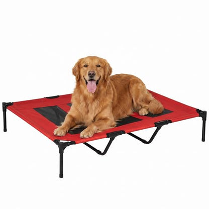 PawHut 48" x 36" Elevated Breathable Dog Bed Portable Pet Cot w/ Carry Bag Metal Frame Breathable Mesh Indoor and Outdoor Red - color: Red