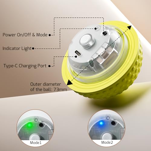SNOYWEN Smart Interactive Dog Toy, Automatic Moving Bouncing Rolling Ball, Food-Grade Rubber Material IPX7 Waterproof Active Ball for Medium and Large Dogs (Yellow) - color: Yellow