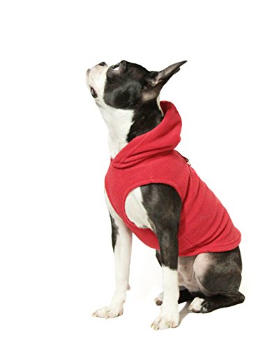 Gooby Fleece Vest Hoodie Dog Sweater - Red, X-Small - Warm Pullover Dog Hoodie with O-Ring Leash for Small to Medium Dogs - color: Red, size: X-Small (Around 4-lb)