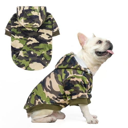 BEAUTYZOO Dog Hoodie for Small Medium Dogs Puppy, Soft Fleece Dog Sweater Cold Weather Coats with Pocket, Pet Outfits Hooded Sweatshirt Chihuahua Cat Jacket Clothing Warm Camo French Bulldog Clothes - color: Army Green, size: Medium