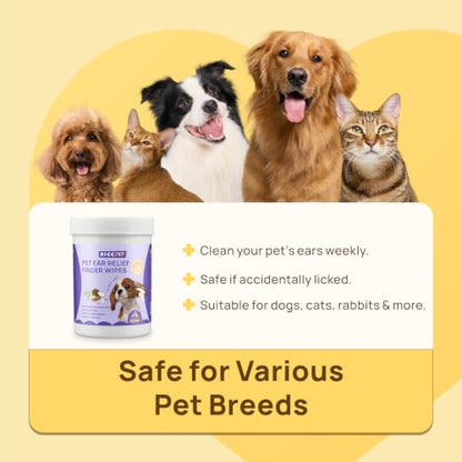 HICC PET Ear Cleaner Finger Wipes for Dogs & Cats, Clean Wax, Dirt & Odor, Soothing Itchy Ears, Gentle and Hypoallergenic Ear Cleaning Wipes for Daily Care-100ct(Coconut Scent) - size: 100 Count