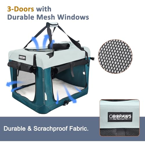 JESPET Soft Dog Crates Kennel for Pets, 3 Door Soft Sided Folding Travel Pet Carrier with Straps and Fleece Mat for Dogs, Cats (8-Teal Blue, Large(30" L x 21" W x 23" H)) - color: 8-Teal Blue