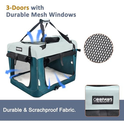 JESPET Soft Dog Crates Kennel for Pets, 3 Door Soft Sided Folding Travel Pet Carrier with Straps and Fleece Mat for Dogs, Cats (8-Teal Blue, Small(24" L x 16.5" W x 16.5" H)) - color: 8-Teal Blue