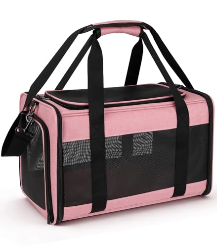 Hipubby Cat Carrier Dog Carrier for Pets Up to 16 Lbs, Soft-Sided Pet Travel Carrier for Cats and Small Dogs, Airline Approved Pet Carrying Case with Shoulder Strap & Removable Mat - Pink - color: Pink
