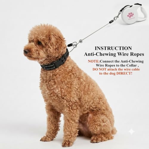 Chew Proof Retractable Dog Leash for Small Dogs up to 33lbs, 10ft Heavy Duty Dog Lead with Anti-Chewing Steel Wire Rope, Tangle-Free, One-Hand Brake & Lock, White S - color: White, size: Small