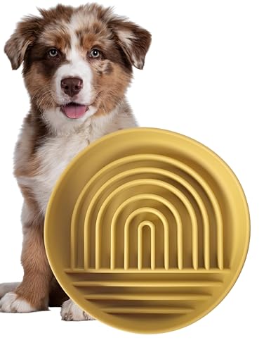 Modern Rainbow Pet Slow Feeder Bowl, Silicone Slow Feeder for Dogs & Puppies, Slow Eating, Modern Lick Mat Design, Reduces Gulping, Dishwasher Fit, for All Breed, Durable Mealtime Puzzle (Sunstone)
