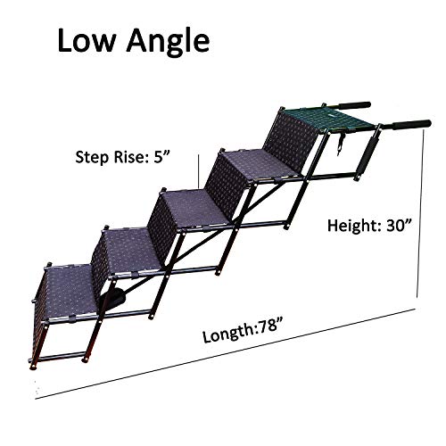 Upgraded Dog Stairs, Metal Frame Foldable Large Dog Step, Lightweight Portable Pet Ladder Ramp for Cars, SUVs and High Bed, 5 Steps