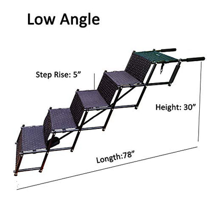 Upgraded Dog Stairs, Metal Frame Foldable Large Dog Step, Lightweight Portable Pet Ladder Ramp for Cars, SUVs and High Bed, 5 Steps