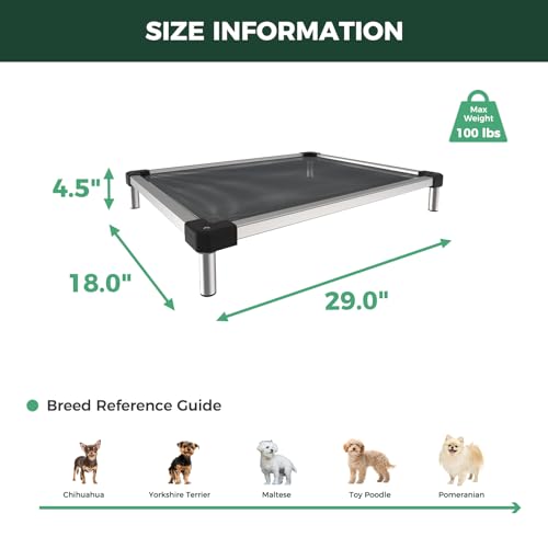 FXW TitanNest Chew-Proof Elevated Dog Bed, Raised Cot for Indoor/Outdoor/Camping Use, Durable & Waterproof Cooling Pet Bed for Extra-Small Dogs, 29.0" L x 18.0" W x 4.5" H, Black - size: X-Small Dog (29.0"L x 18.0"W x 4.5"H)