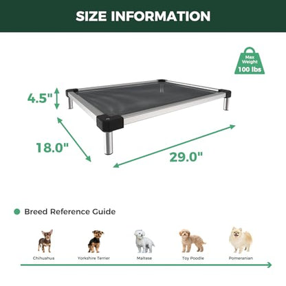FXW TitanNest Chew-Proof Elevated Dog Bed, Raised Cot for Indoor/Outdoor/Camping Use, Durable & Waterproof Cooling Pet Bed for Extra-Small Dogs, 29.0" L x 18.0" W x 4.5" H, Black - size: X-Small Dog (29.0"L x 18.0"W x 4.5"H)