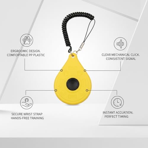 Dog Training Clicker with Wrist Strap - Ergonomic Mechanical Sound Signal for Obedience & Trick Training, Durable PP Plastic (1 Pack) - color: Yellow