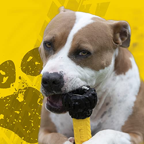 Tonka Axle Tread Dog Toy with Interactive Feeder, Lightweight, Durable and Water Resistant, 7 Inches, for Medium/Large Breeds, Single Unit, Yellow/Black - size: 7 inch Axle Tread
