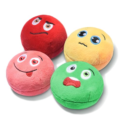 Squeaky Dog Toys, Stuffed Plush Puppy Toy Balls to Keep Them Busy, (4 Pack) Interactive Funny Pet Ball with Squeaker for Puppies Small Breed Medium Dogs - style: Medium 2.9" (4 Pack B)